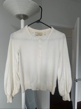 Moulinette Sœurs by Anthropologie Cream Scoop-Neck Button Pullover wool Sweater